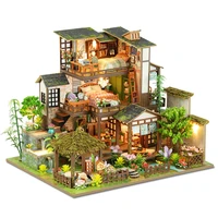 NEW DIY Wooden Miniature Model Kit Bamboo Spring Courtyard Construction Casa 3D Puzzle Dollhouse Home Decor for Friends Gifts 1