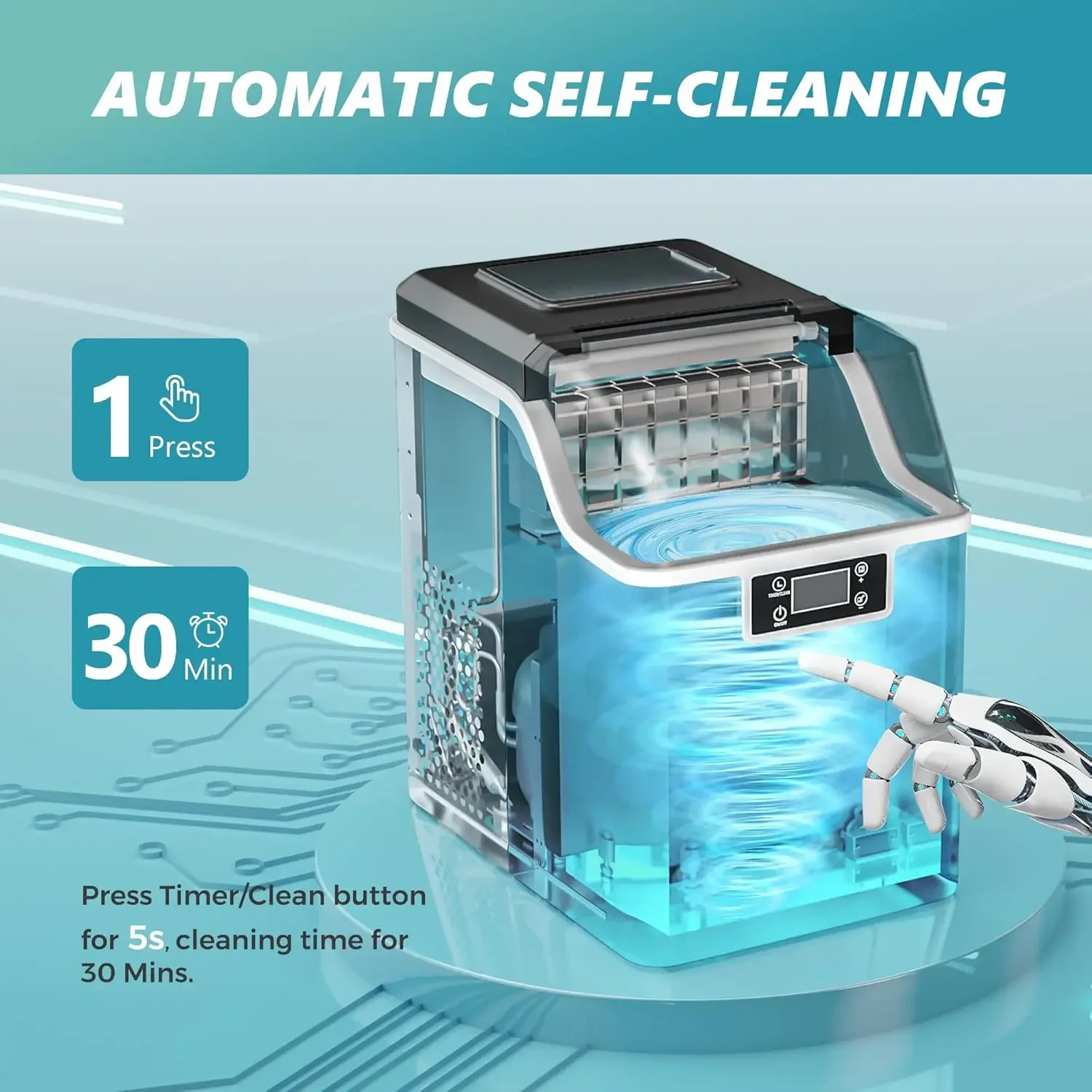 Ice Cube Maker Machine Countertop, 2 Ways to Add Water, 45Lbs/Day 24 Pcs Ready in 13 Mins, Self-Cleaning Portable Compact, with 6