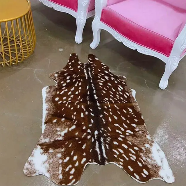 Faux Sika Deer Fur Rugs Imitation Animal Skin Carpet Floor Mat Home Decor Bedroom Bedside Animals Print Mats 110x90cm