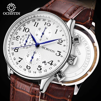 OCHSTIN Quartz Watches for Men Luxury Sports Waterproof Chronograph Date Man Wristwatch Business Leather Men's Watches Clock