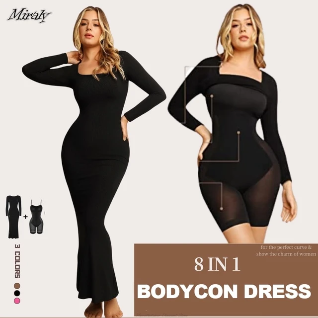 Long Sleeve Body Shaper Dress Bodycon Maxi/Mini Built in Shapewear Bra 8 in  1 Women Tummy Control Lounge Dresses Slip Dress - AliExpress