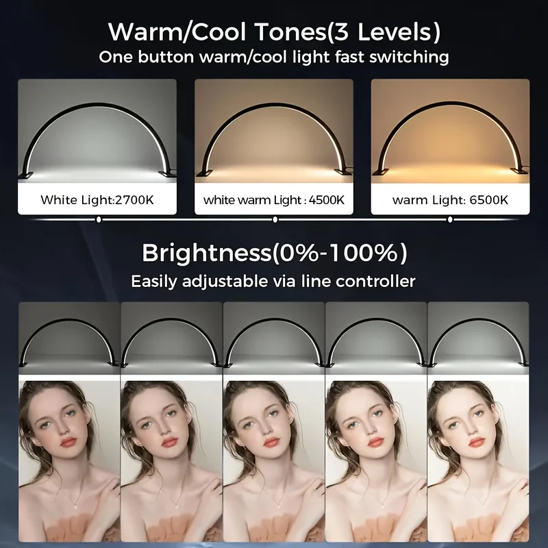 네일 데스크용 반달 조명, 3가지 색온도의 전문가용 LED 조명, 네일 아트, 타투, 독서용 LED 데스크 램프