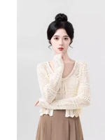 Women's Knitted Ice Silk Open Cardigan Hollow out Summer 2025 Commute Sle Regular Fit Long Sve ort Length  Color