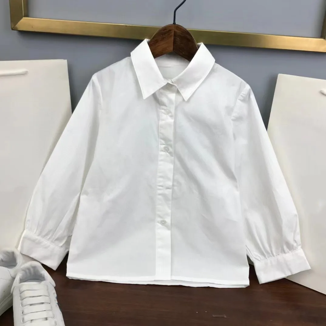 

2023 autumn new high quality kids white long sleeve knitted shirt 3 4 6 8 10 12 14 years