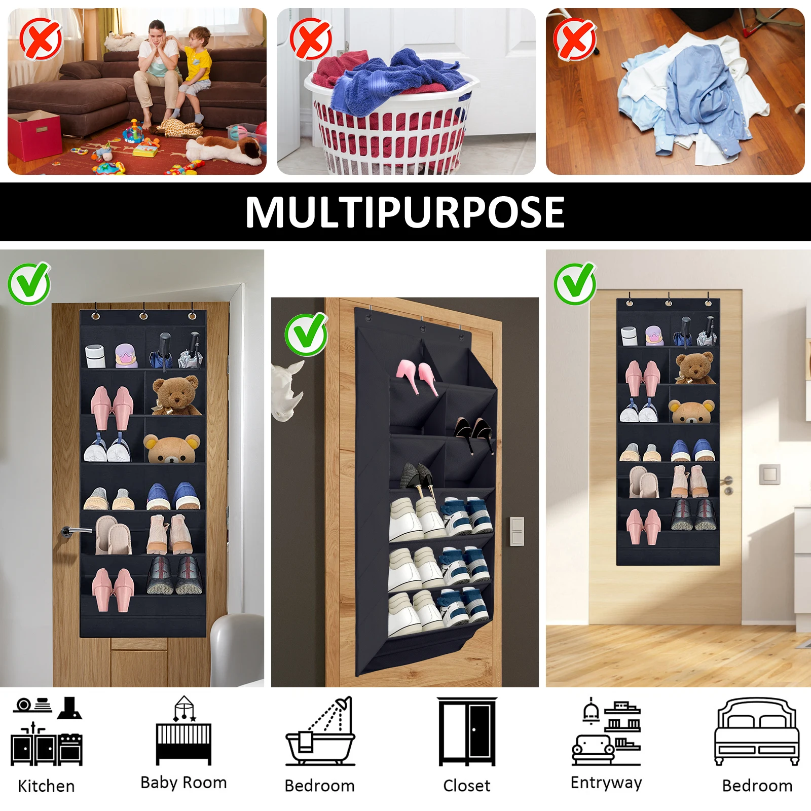 Hanging Shoe Organizer with 9 Pocket Hooks Wear Resistant The Door Shoe Hanger Door Hanging Storage Space Organizer Rack Closet 4