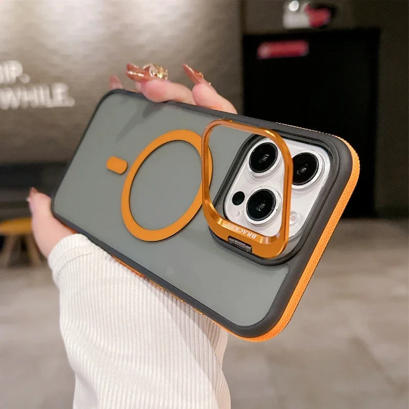 Double Color Magnetic Stand Translucent Fashion Case with Splice Matte Finish