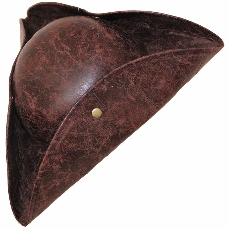Movie Pirates of The Caribbean Jack Sparrow Jackie Cosplay Hats Unisex Brown Leather Pirate Tricorn Cap Halloween Costume Props
