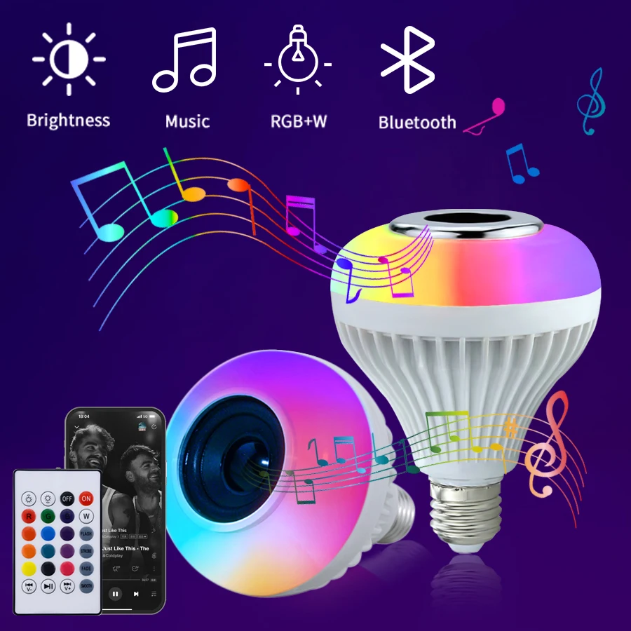 3PCS AC 85-265V E27 LED12W Light Bulb RGB Multi-colour Change Bluetooth Speaker Music Playback Function Bedroom Party Decoration smart led light bulbs