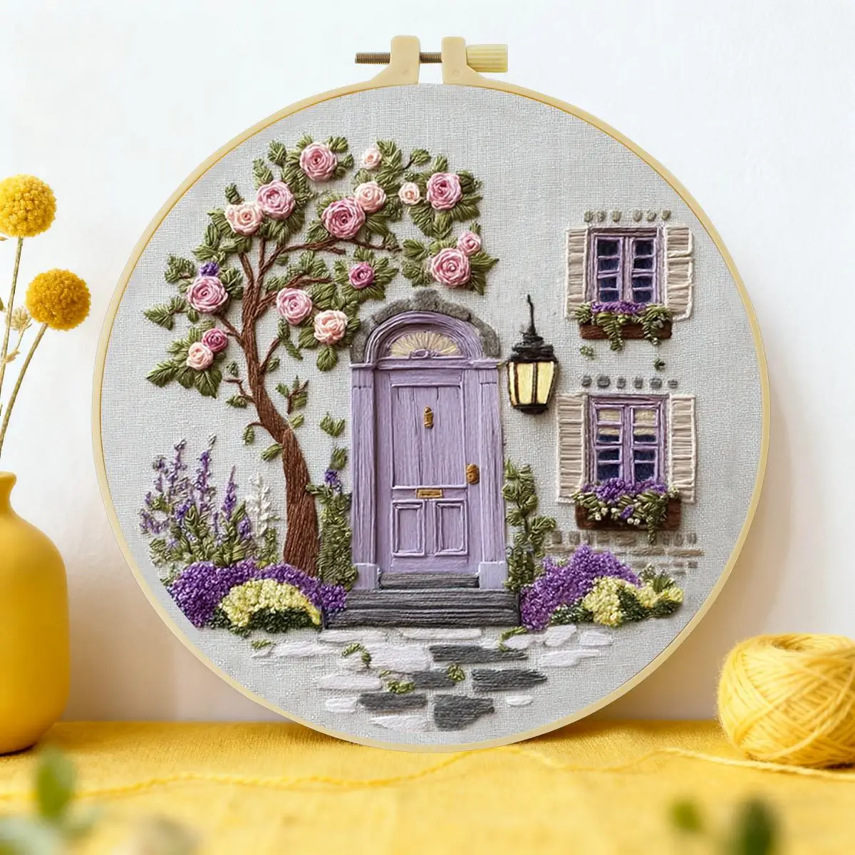 1 Stück 20X20CM/15X15CM 7,87/6,3 Zoll Tür-Stickerei-Starter-Kit DIY-Kit DIY-Stickerei-Set Handarbeiten Malerei Nähen Kunst