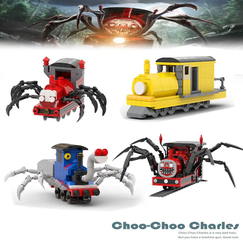 Choo-choo-charles blocos de construção grande jogo em torno assustador aranha  trem animal boneca modelo