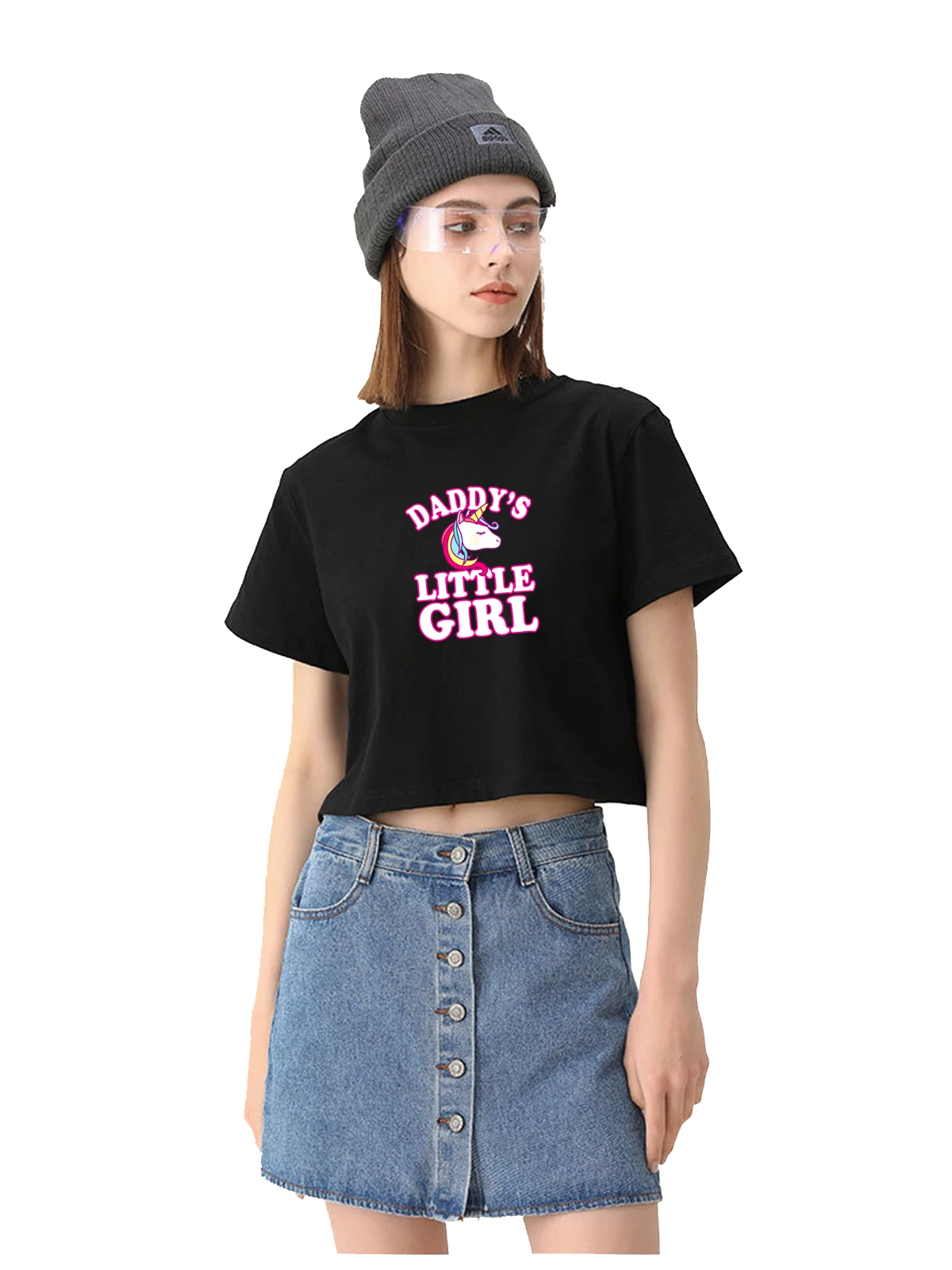 Unicorn Graphic Daddy'S Little Girl Cute Sexy Crop Tee Sugar Baby Street Fashion T-Shirt Casual Di Alta Qualità In Cotone Naughty Top