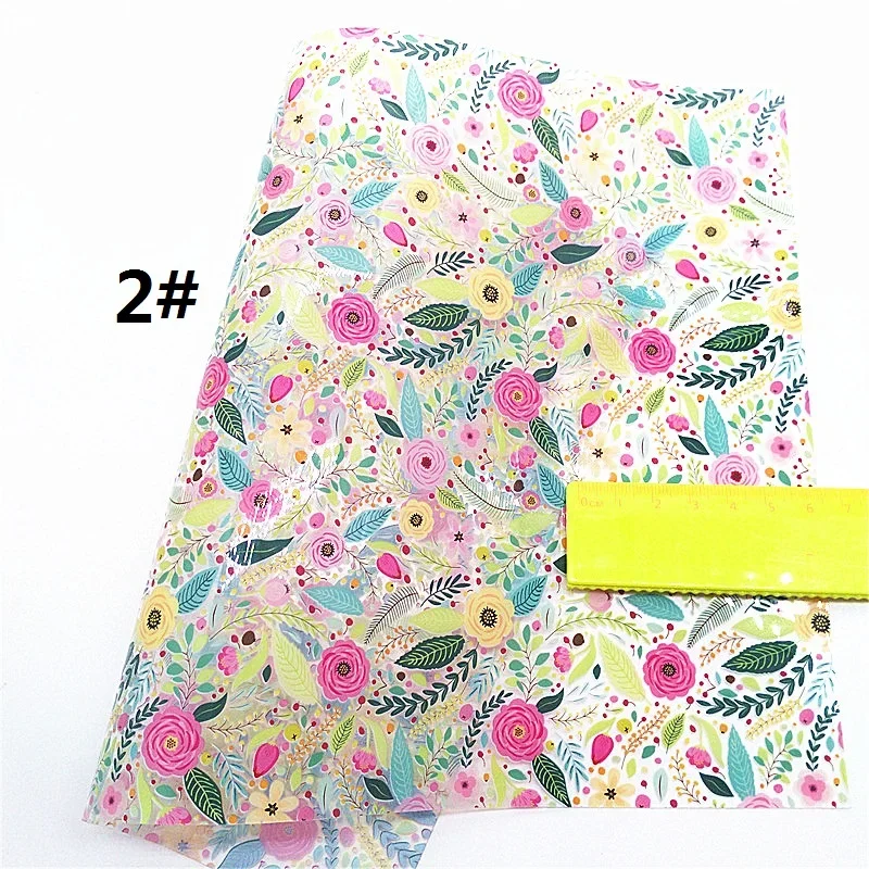 Roses Peonies Printed Jelly Leather Transparent Leather See Through TPU Printed Sheets For Bows Earrings DIY R507B printed leather sheets