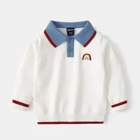 Autumn Toddler Boy Sweater Turn Down Collar Cartoon Embroidery Long Sleeve Baby Boy Pullover Loose Warm Striped Kid Boy Knitwear 4