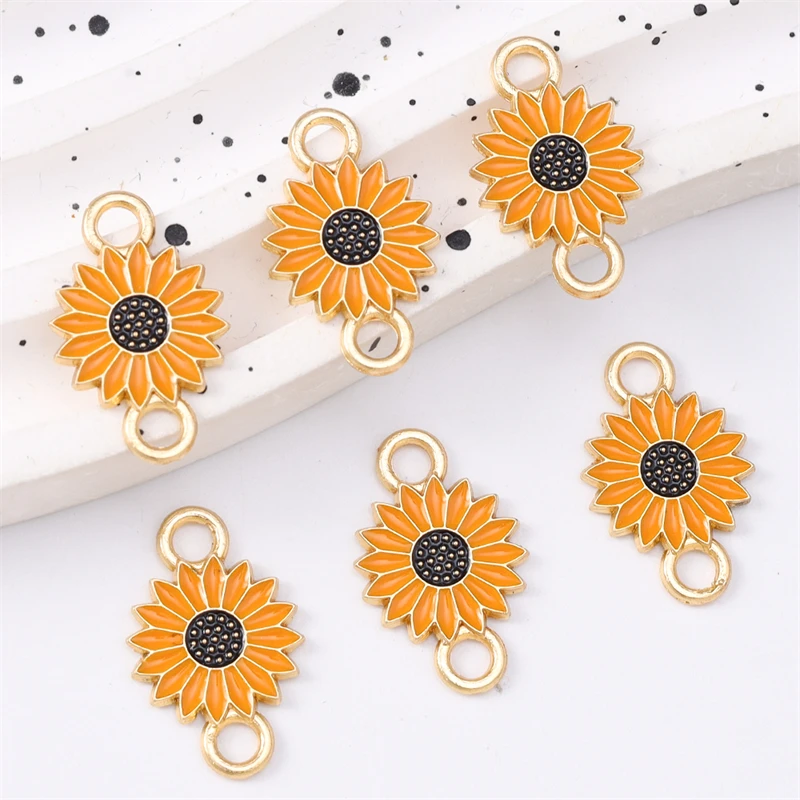 Duarte 20 Stück/Lot niedliche bunte Emaille-Blumen-Anhänger-Verbinder für die Schmuckherstellung, DIY-Armbänder, Halsketten, handgefertigte Bastelbedarf – Detail 6