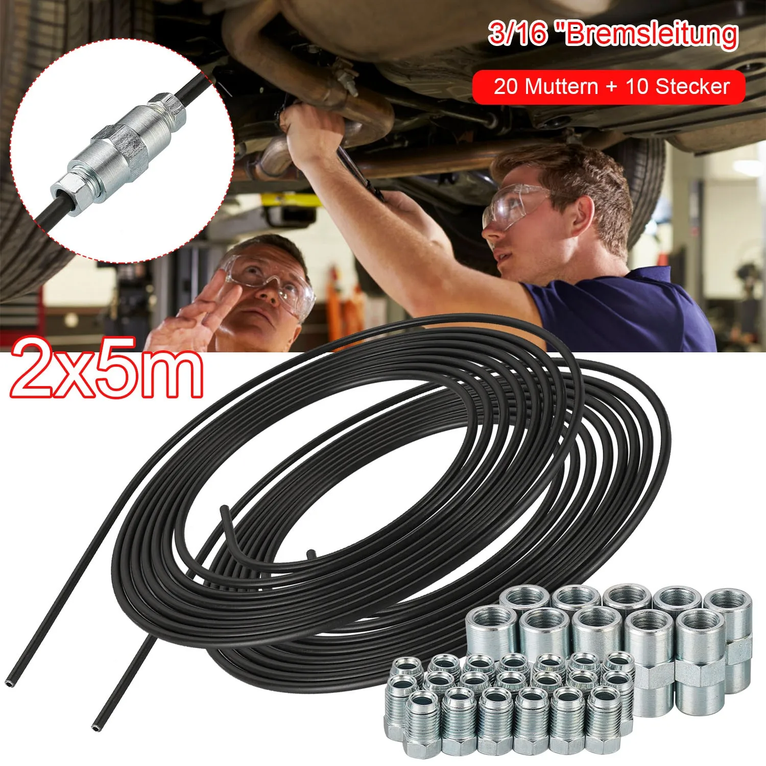 Set Brake Line Kits 5m 3/16" 4.75mm Steel Plated PVF Brake Pipe Hose Line Piping Tube Tubing Anti-rust Replacement Parts