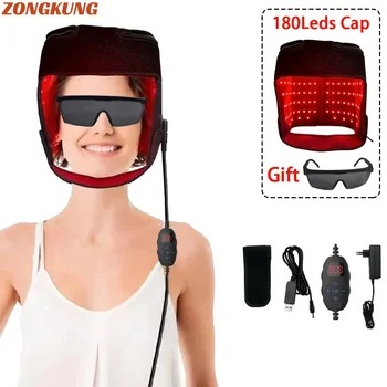 Red&Infrared Light Hair Regrowth Cap 180LEDs For Reduces Oiliness Deep Into Hair Follicles Anti-Hair Loss Hat Relieve Fatigue