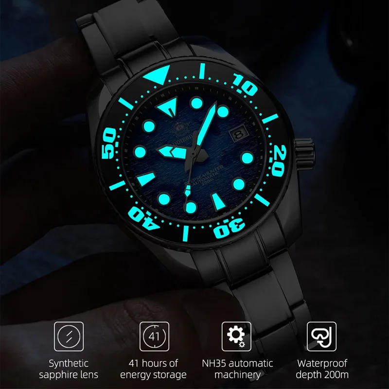 ADDIESDIVE Luxury Men Watch Antique Dive NH35Movement Automatic Mechanical Sapphire Crystal 20ATM Waterproof BGW9 Super Luminous