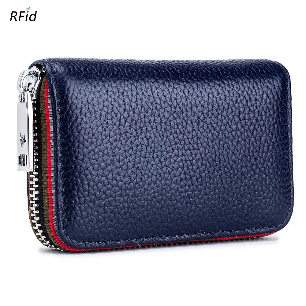 

New Fashion Women's Card Bag Genuine Leather Men Credit Card Holder Rfid Wallet Female Change Organizer Small Purse Zipper