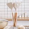 Wooden Handle Silica Gel Spatula High Temperature Pot Spatula Home Cooking Spoon Frying Spatula Silica Gel Kitchen Tools 4