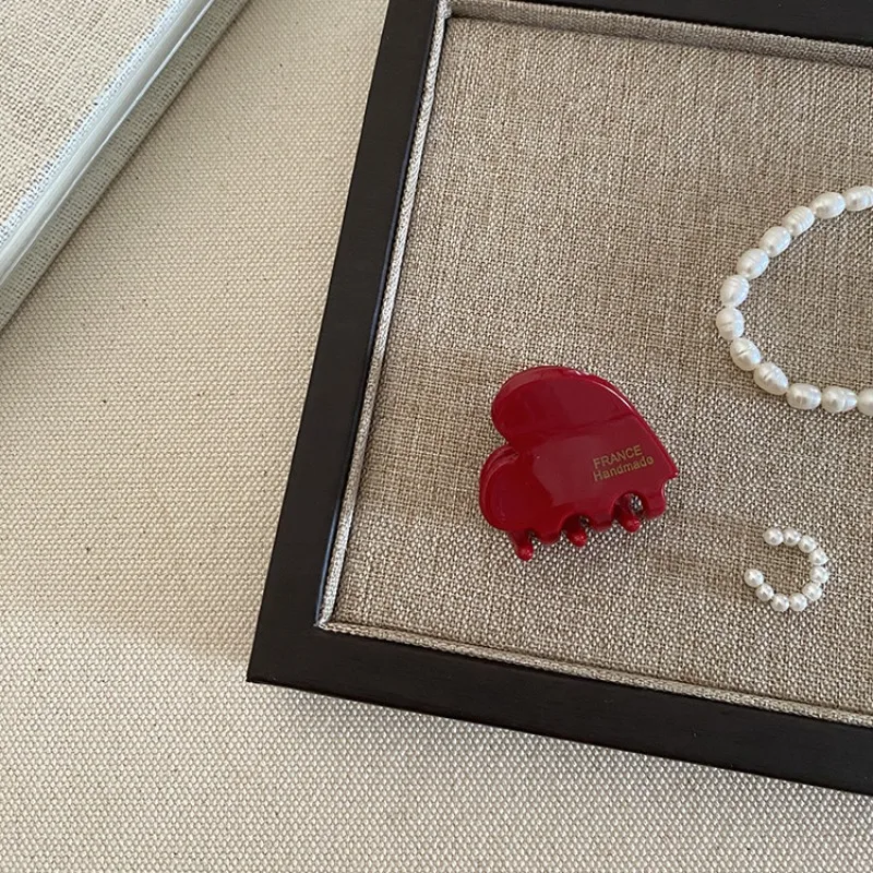 Korean Acetate Hair Claw Clip - Small Love Bow Princess Hairpin, Women's Side Bangs Clip, Elegant Non-Slip Grip Hair Accessory