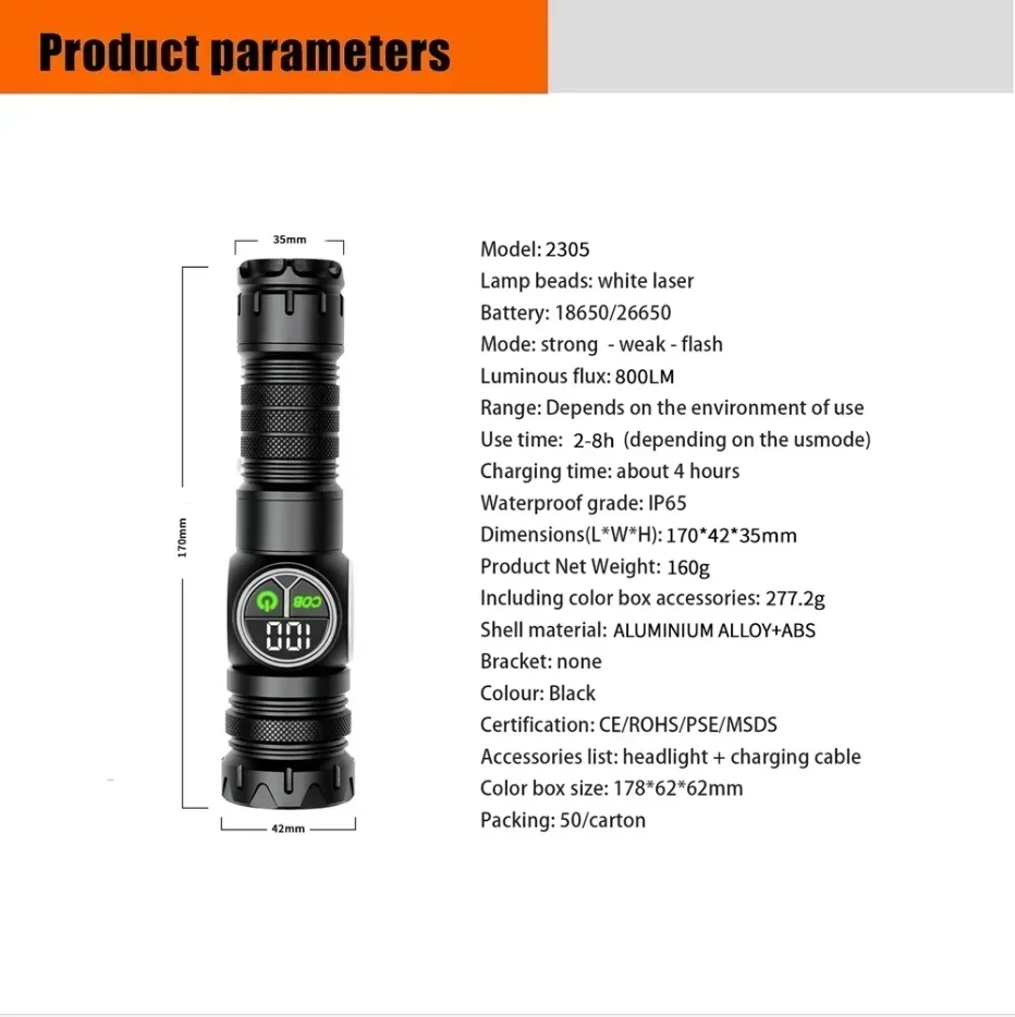 Description Picture 2 of item20000LM White Laser LED Super Bright LED Flashlight Zooming Torch Tactical Flash Light Waterproof Lantern Camping Hand Lamp