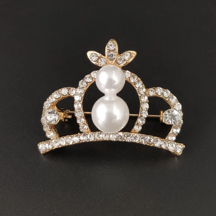 

Charm Crystal Crown Imitation Pearl Brooch Retro Rhinestones Big Royal Leaf Shaped Brooch Woman Jewelry Wedding Corsage Pins