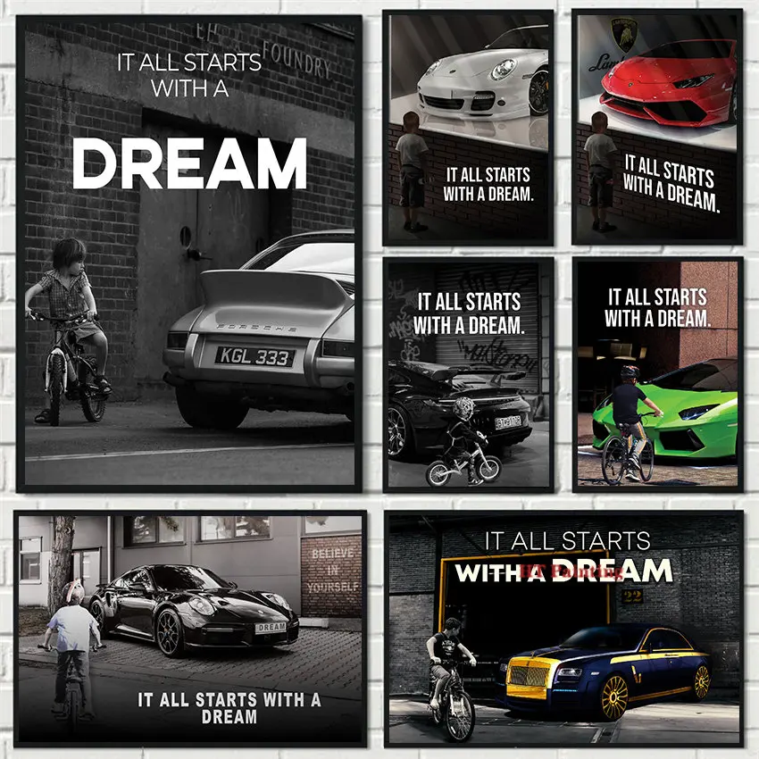 Суперкар Lambo Rolls Royce это все начинается с мотивирующей мечты цитаты постер настенные картины холст живопись Декор для дома и офиса