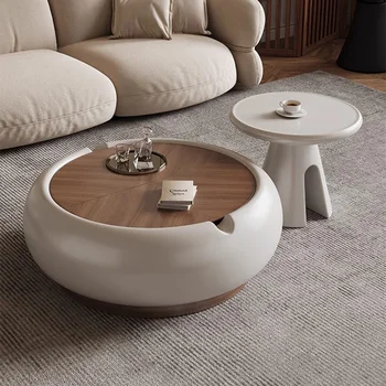 2402-ca3704.jpg Modern Minimalist Round Coffee Table with Hidden Storage – Stylish Living Room Center Table Set