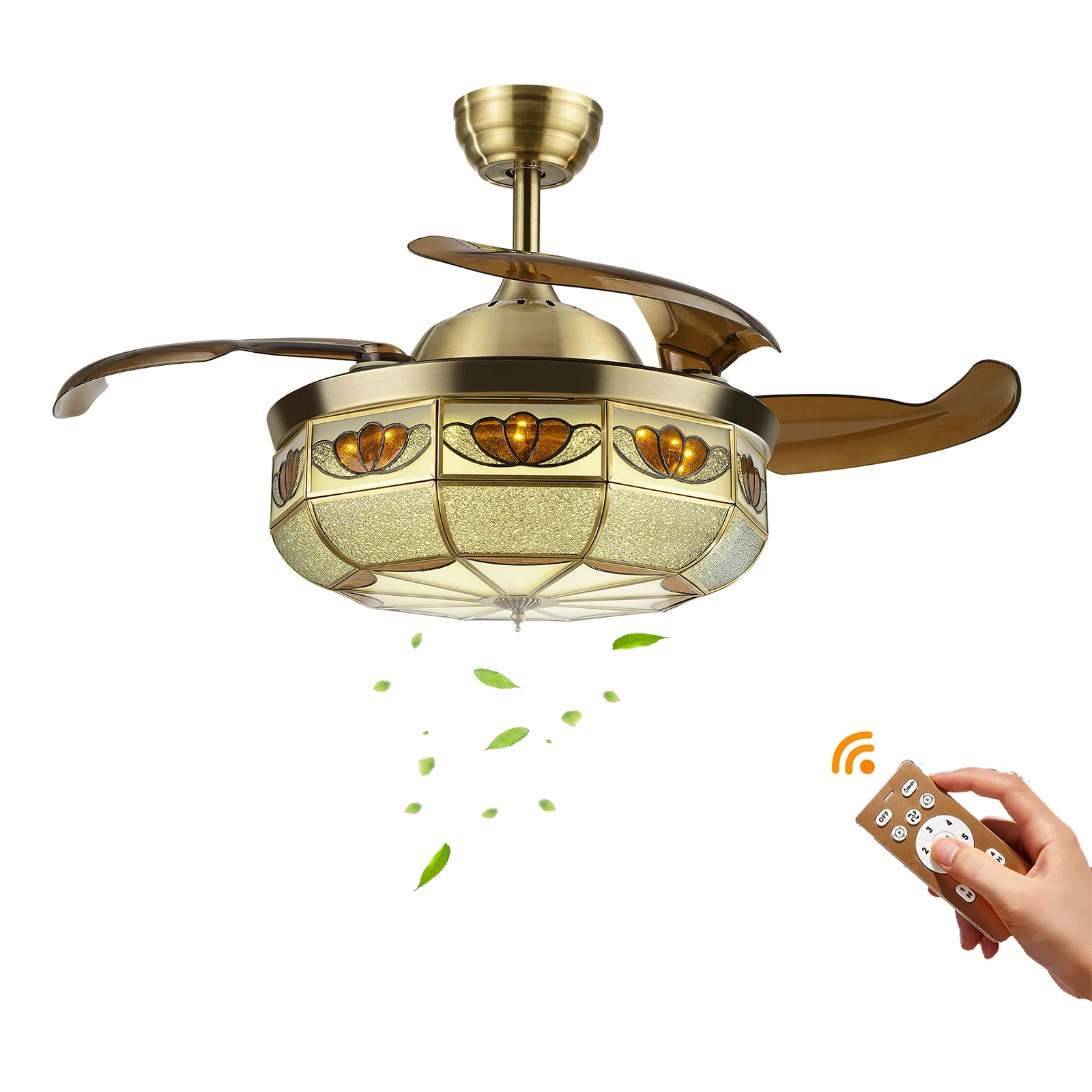 

Retro Ceiling Fan with Light LED Flush Mount Remote Fan Lamp Indoor Dimmable Home Decor Lighting Fixtures for Living Room 110V
