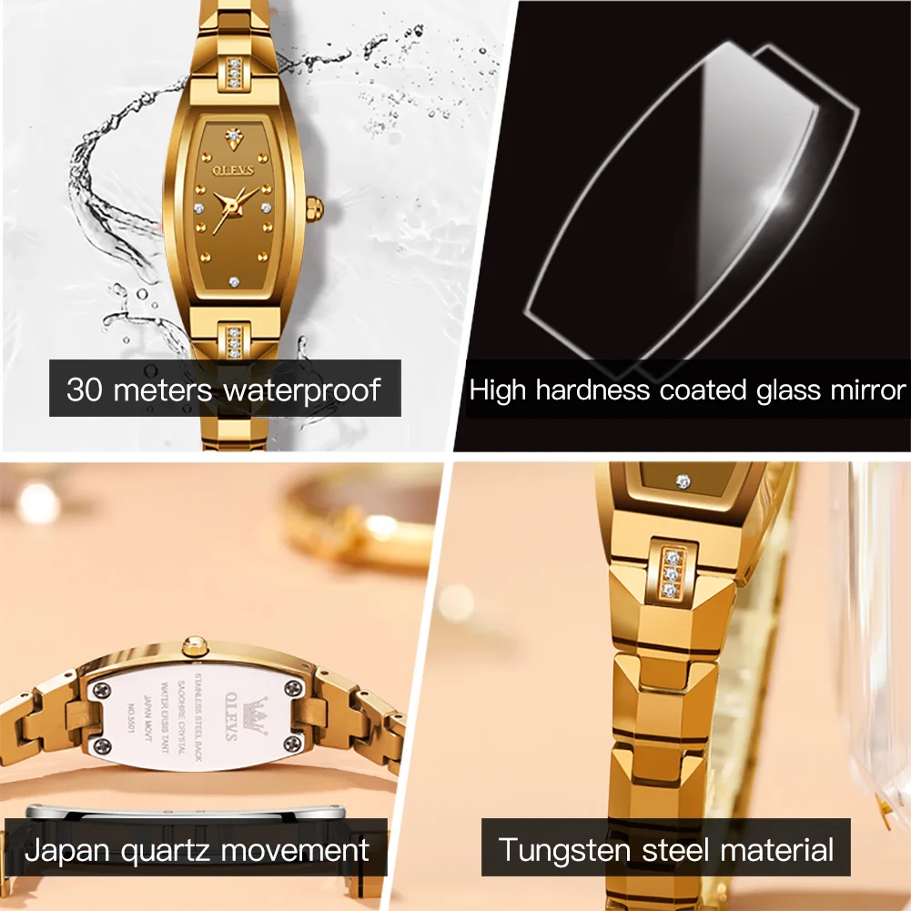 Elegant Ultra-thin Golden Tungsten Steel Women Watches Luxury Brand Japan Quartz Movement 30m Water Resistance Ladies Wristwatch