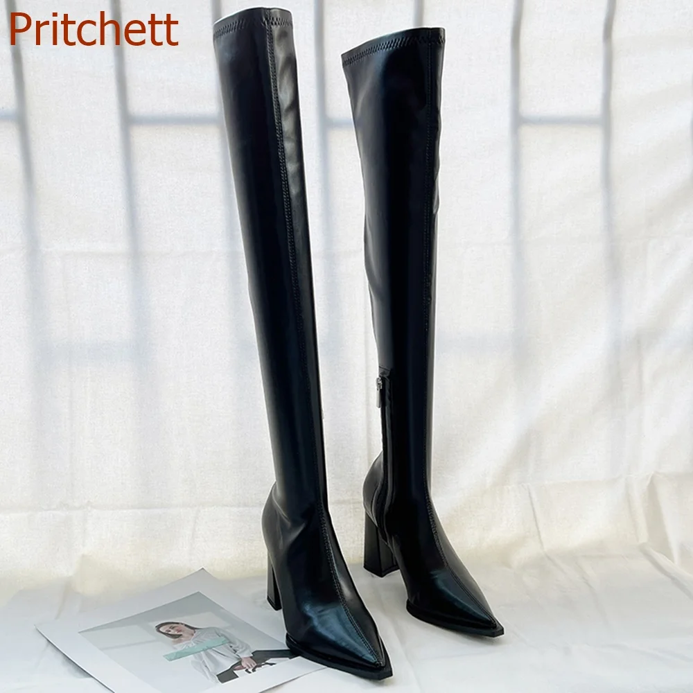 Super Long Pointed Toe Women Boots Over The Knee 2023 Autumn Winter High Boots Thick Heel High Heel Knight Fashion Casual Boots