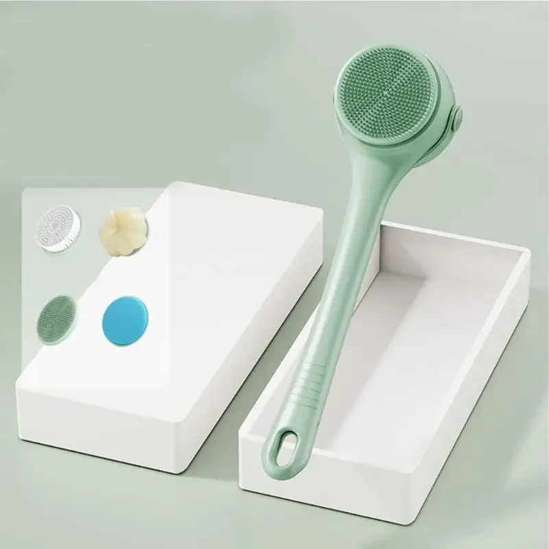 Electric Soft Body Bath Brush Shower Scrubber Double Handle Back Rubbing Machine Long Handle Cleaning Brush Bathroom X7XA