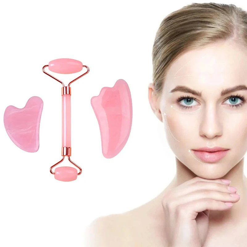 

Natural Resin Roller Gua Sha Scraper Set Pink Guasha Face Massager Body Scraping Beauty Skin Care Tools