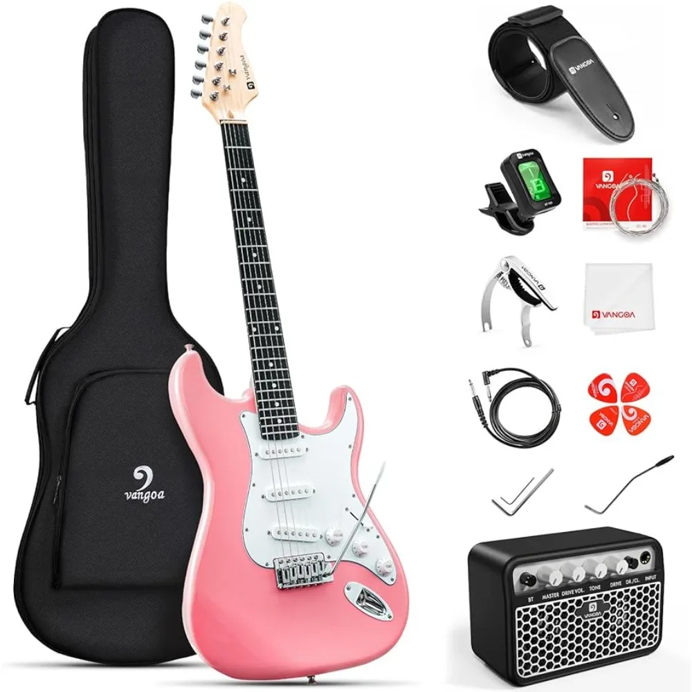 Pink Electric Guitar Starter Kit with Portable Amp - Beginner Friendly