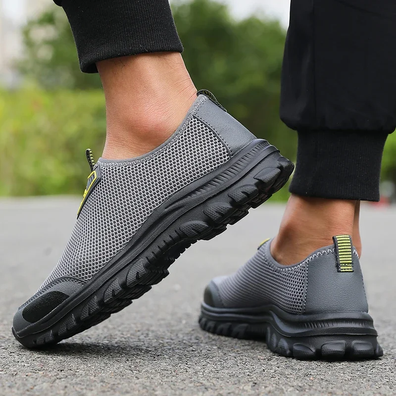 Outdoor Men's Slip on Shoes Cool in Summer Mesh Anti Slip Walking Shoes Fashion Breathable Comfortable Black Sneakers for Men