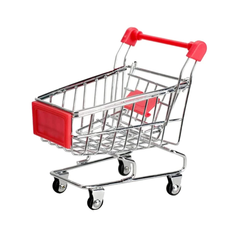 Mini Supermarket Shopping Trolley Cart Desktop Model Children's Toys Home Decoration Miniature