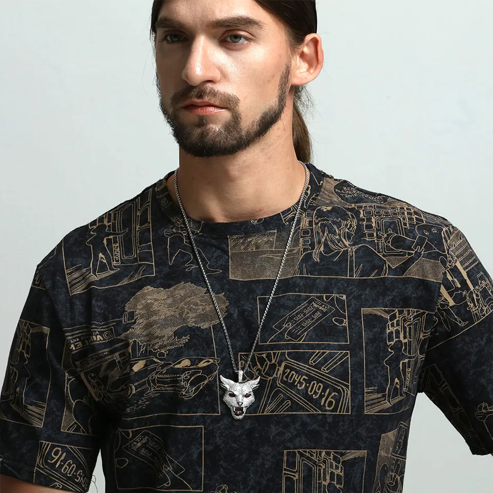 VANAXIN Iced Out Men's Hip Hop Wolf Head Pendant Animal Necklace CZ Zircon Rock Punk Rapper Black Gun Jewelry Gift 5