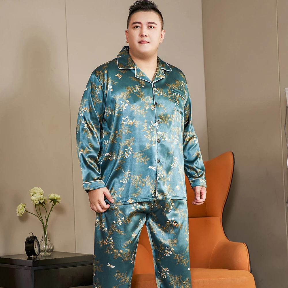 STJDM Camisón, conjunto de pijama fino de seda de hielo para hombre, pijama  con estampado de pijamas sueltos, suaves, pijamas XL (154.3-176.4 lbs) 4