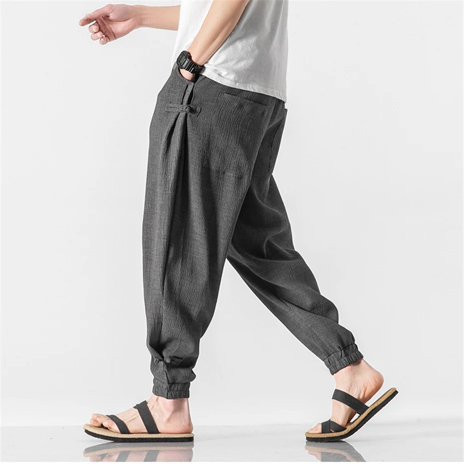 Summer Thin Pants Men Linen Pants Chinese Style Joggers Male Fashion Casual Harajuku Pencil Pants Male