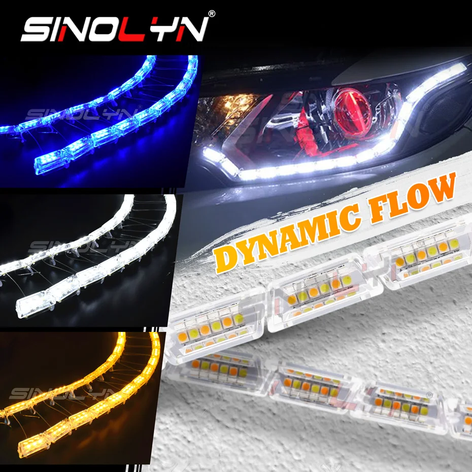 

Sinolyn 2 Pieces DRL LED Running Lights Sequential Flowing Flexible Strip Turn Signal Lights Driving Light 12V For Car Headlight