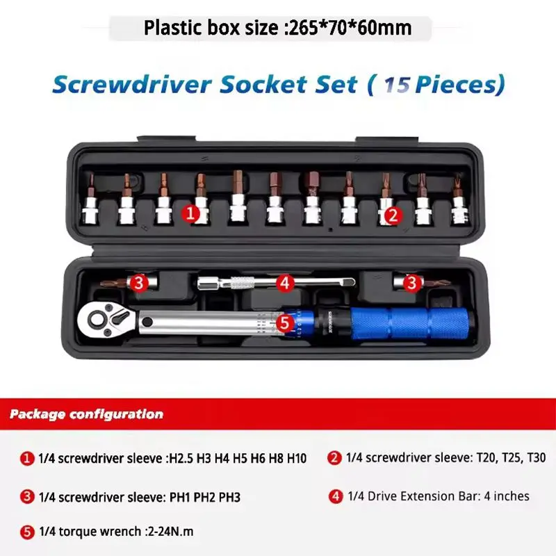 16PCS Bike Torque Wrench Set 1-25Nm Pre-set Precision Ratchet Tool