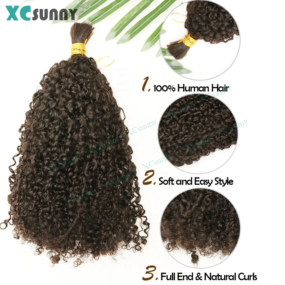 Kinky Curly Bulk Human Hair For Braiding Hair Extensions Bundles Bulk Curly For Boho Knotless Braids Double Drawn