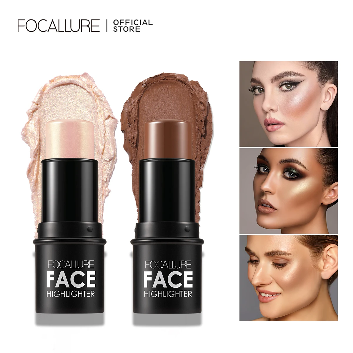 

FOCALLURE 2 Pcs/Set Highlighter Makeup Glitter Contouring Bronzer For Face Shimmer Powder Creamy Texture Stick Women Cosmetics