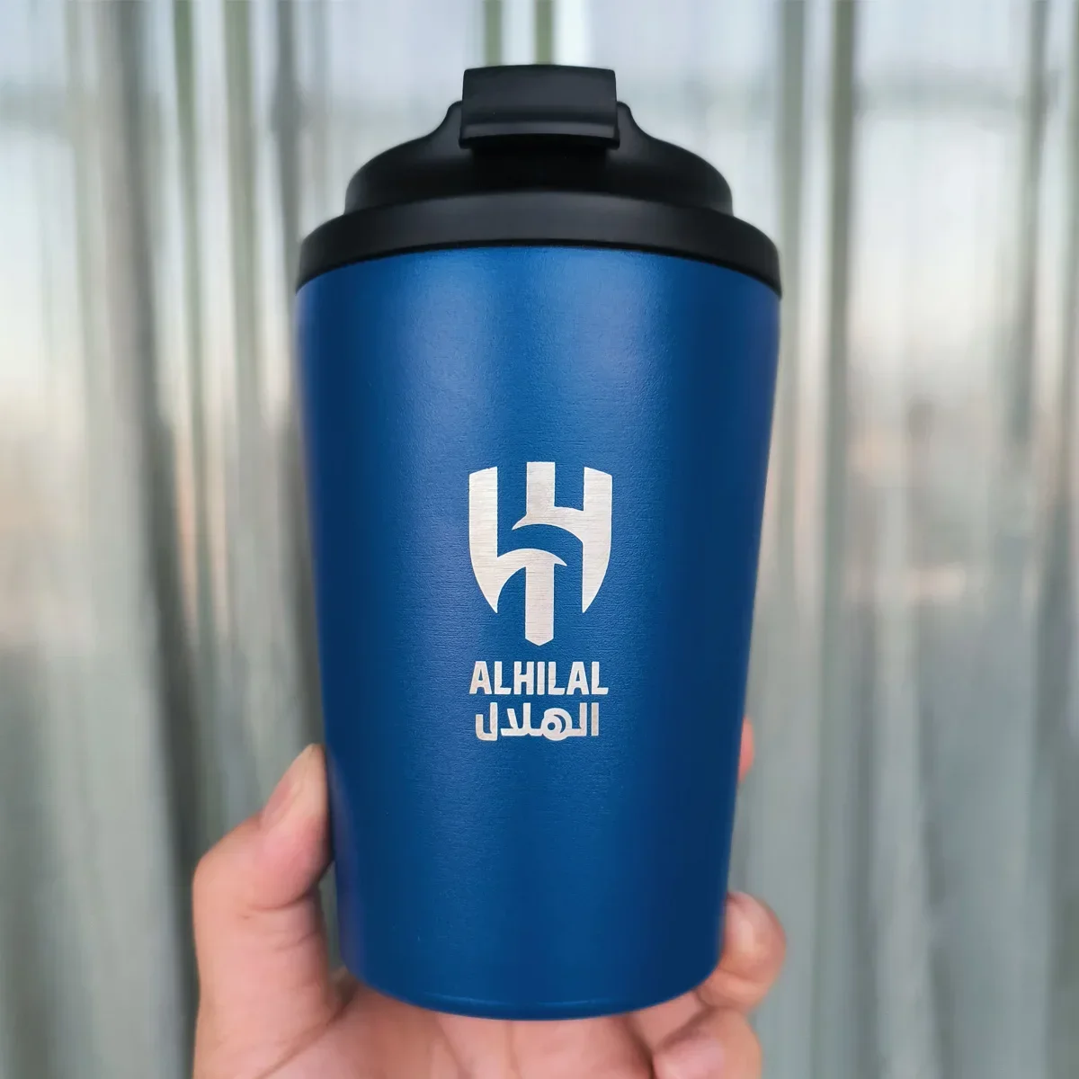 Al Hilal Saudi logo, a stainless steel cup, vacuum bottles for outdoor hot and cold drinking, coffee mug, wholesale, custom