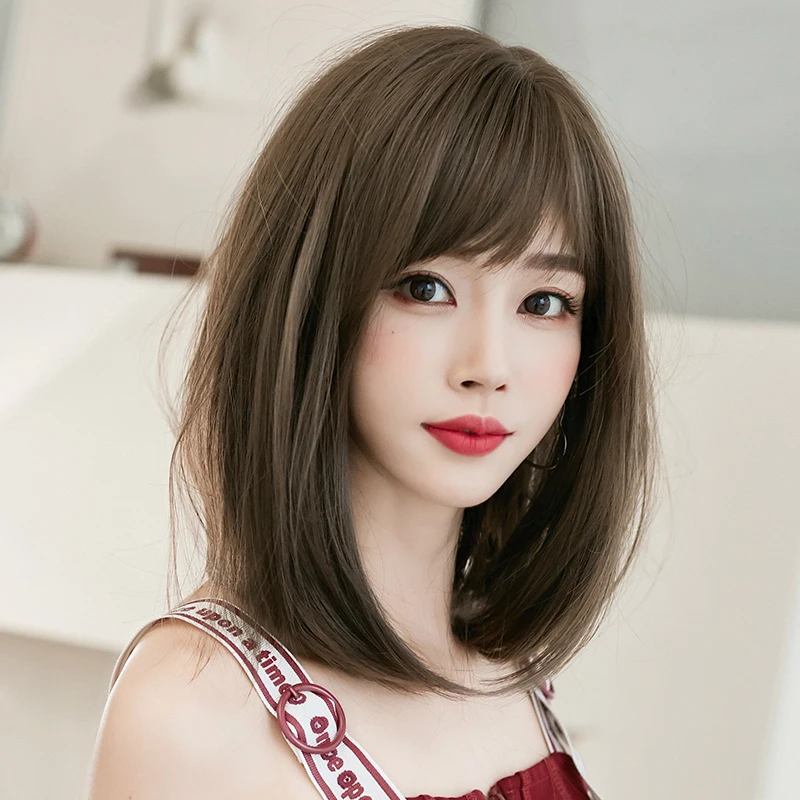 7JHH WIGS Synthetic Layered Straight Cool Brown Wig for