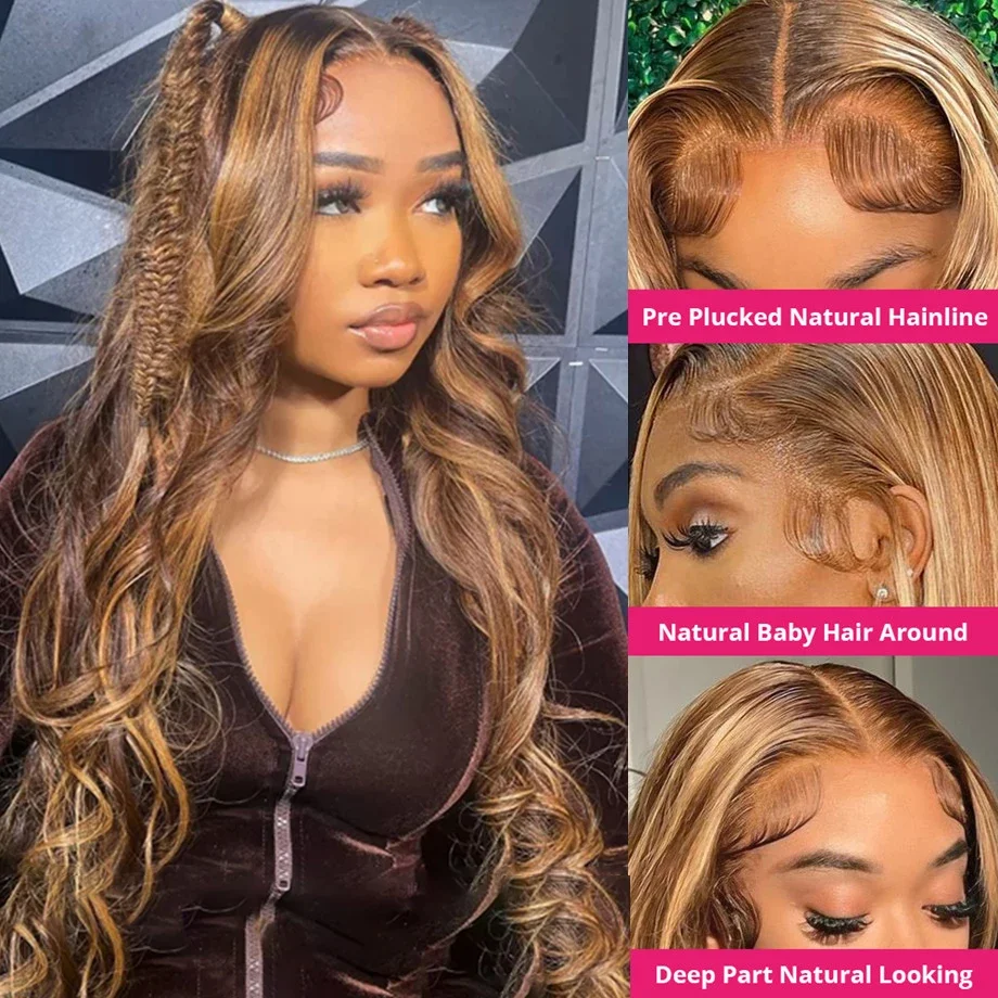 Highlight Wig 100% Human Hair 13x6 Hd Lace Frontal Wig Honey Blonde Lace Front Wigs human Hair Body Wave 4x4 5x5 Closure Wig 2