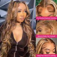 Highlight Wig 100% Human Hair 13x6 Hd Lace Frontal Wig Honey Blonde Lace Front Wigs human Hair Body Wave 4x4 5x5 Closure Wig 2