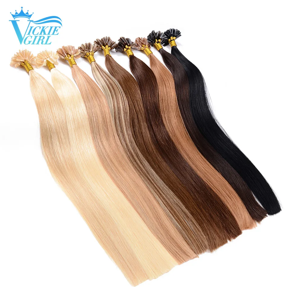 

Straight Keratin Human Fusion Hair Nail U Tip 1g Strands 50pcs/100pcs Natural Black Blonde Hair Extension