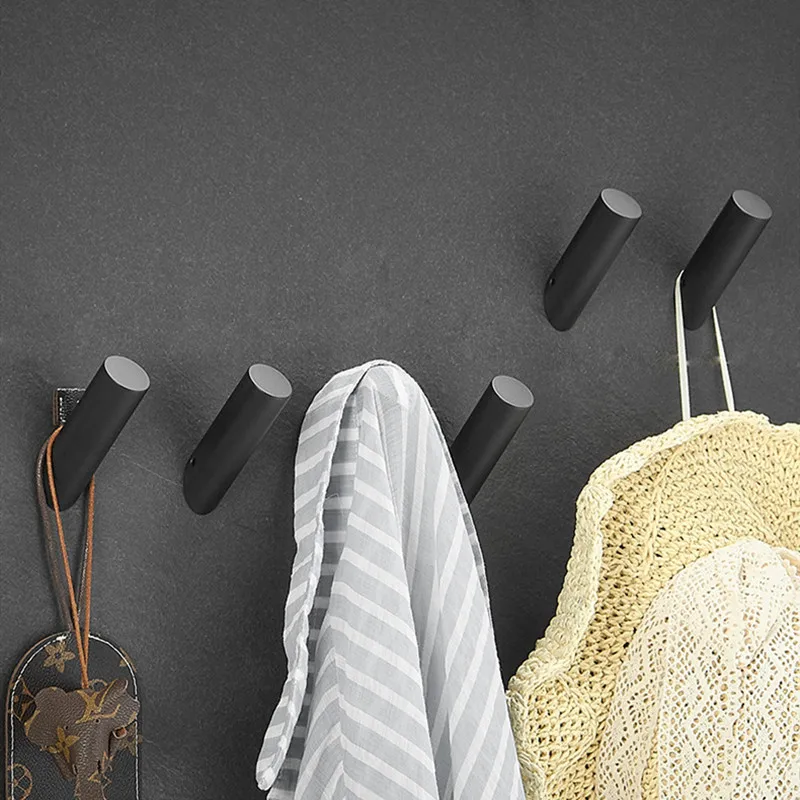 WallMountedBlackTowelHookStainlessSteelBathRobeHookHousehold