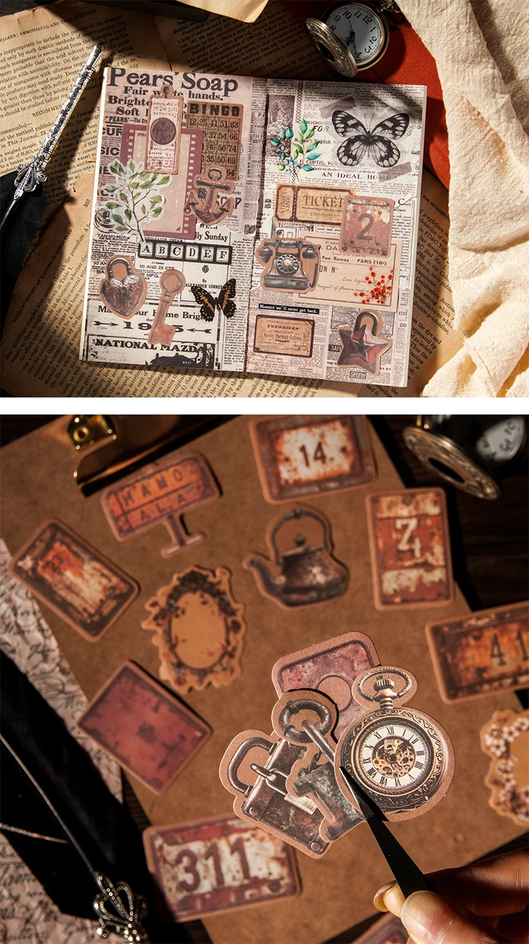 16 Stück Vintage-Schlüsselschloss, mechanische Uhr-Aufkleber, dekorativ, DIY, Scrapbooking, Materialien, Kunst, Collage, Schreibwaren, Ästhetik-Aufkleber – Detail 8